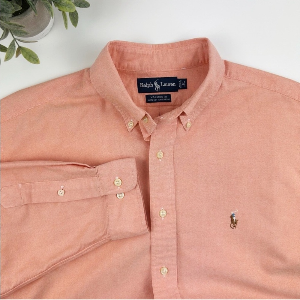 Ralph Lauren Yarmouth Oxford Button Down Men's Size 17 Orange 100% Cotton